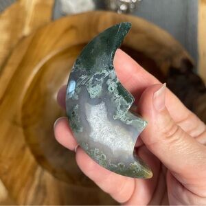 Green Moss Agate Crescent moon with face crystal Home Accent